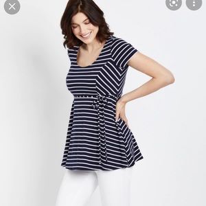 Striped Peplum Maternity Top - Navy/White Stripe / L